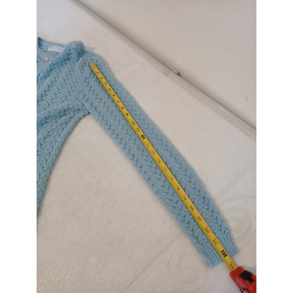 VTG BRITISH VOGUE CARDIGAN SWEATER WOMENS SMALL BLUE KNIT LACED BUTTON UP - Picture 13 of 16